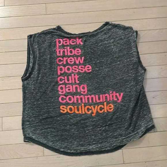 SOULCYCLE grey distressed shirt with pink writing - Picture 2 of 3